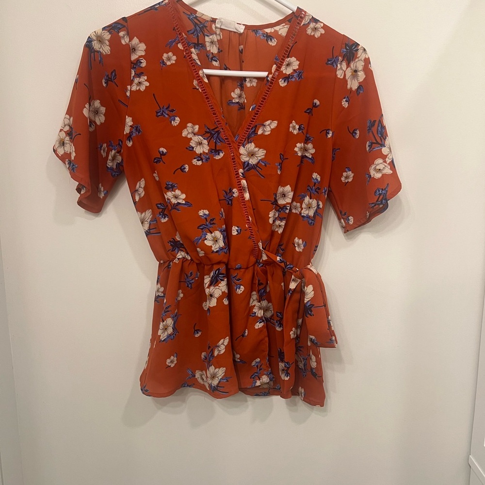 Floral Wrap Top - Orange